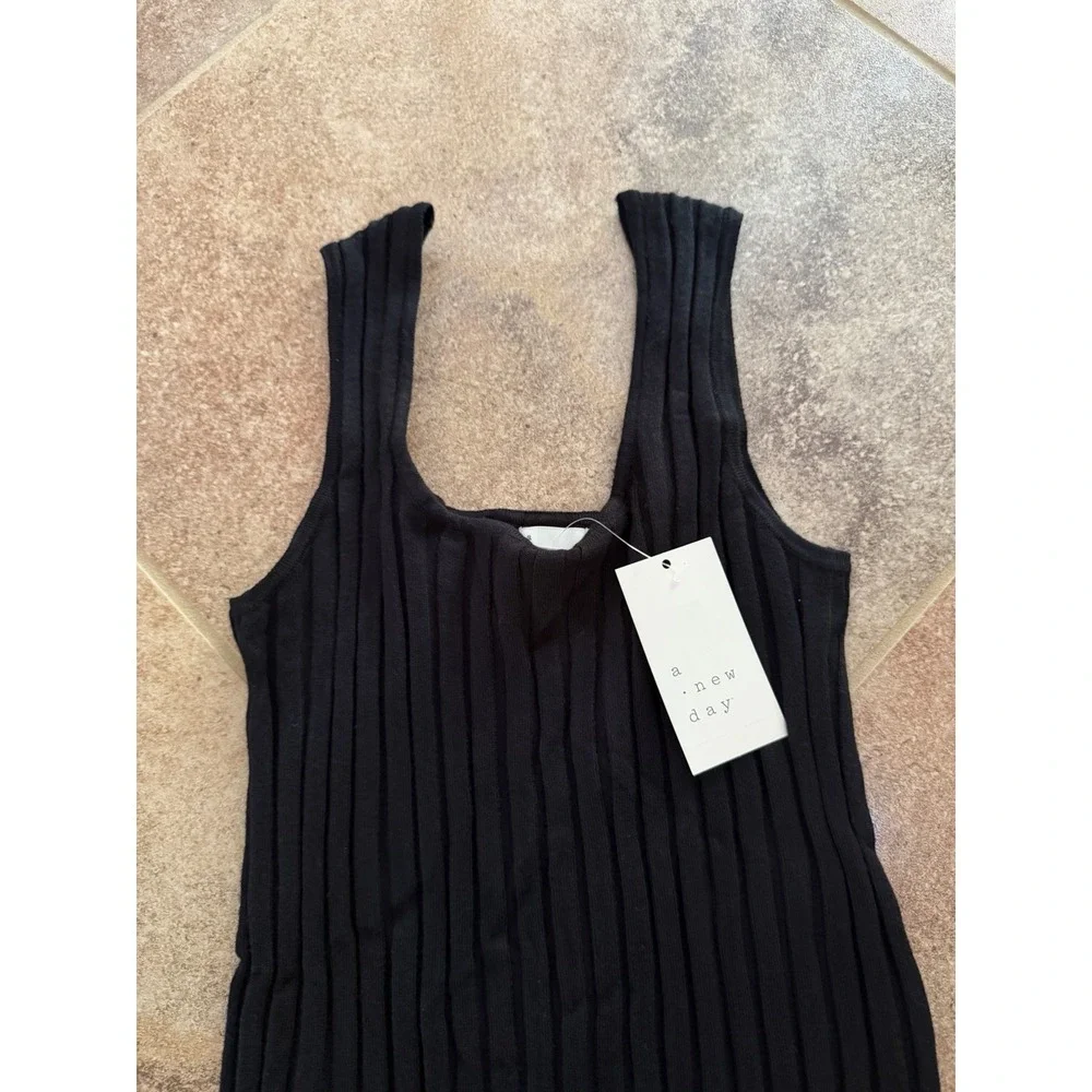Women's A New Day Black Ribbed Knit Midi Tank Sleeveless Sundress Medium NWT